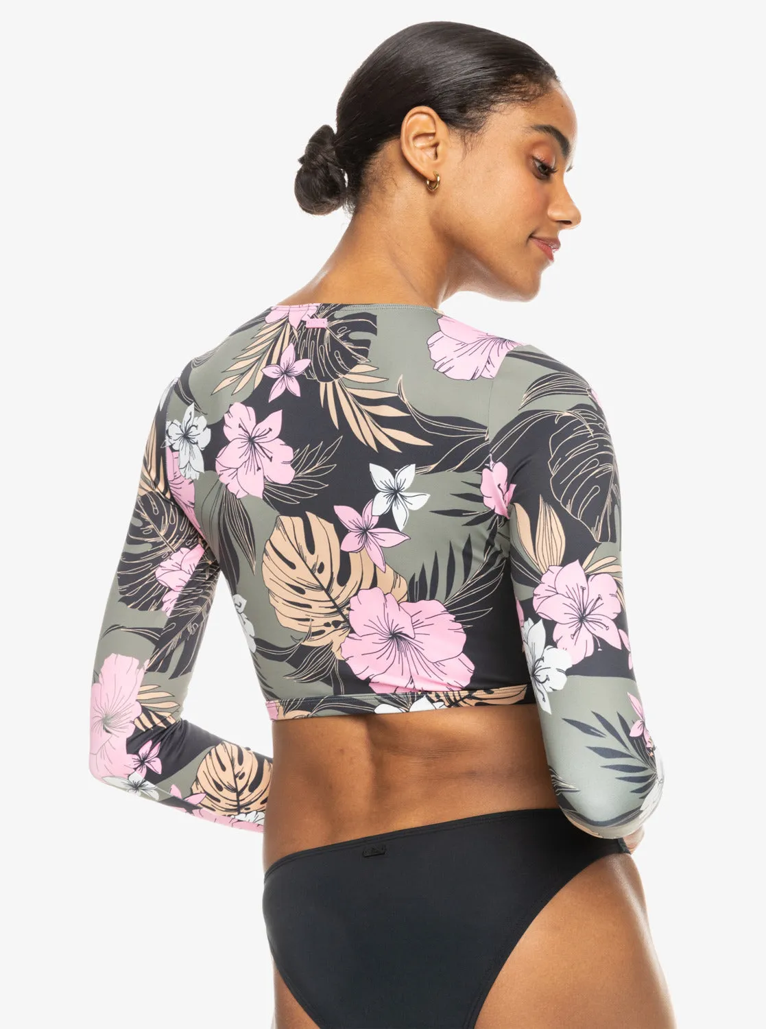 Roxy Pro Nose Ride Cropped Long-Sleeve Rashguard - Anthracite Classic Pro Surf