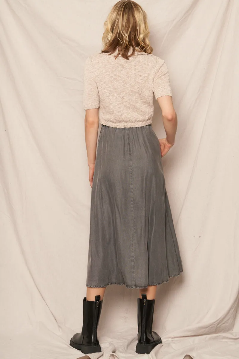 Saddleback Tencel Button Down Skirt - Charcoal