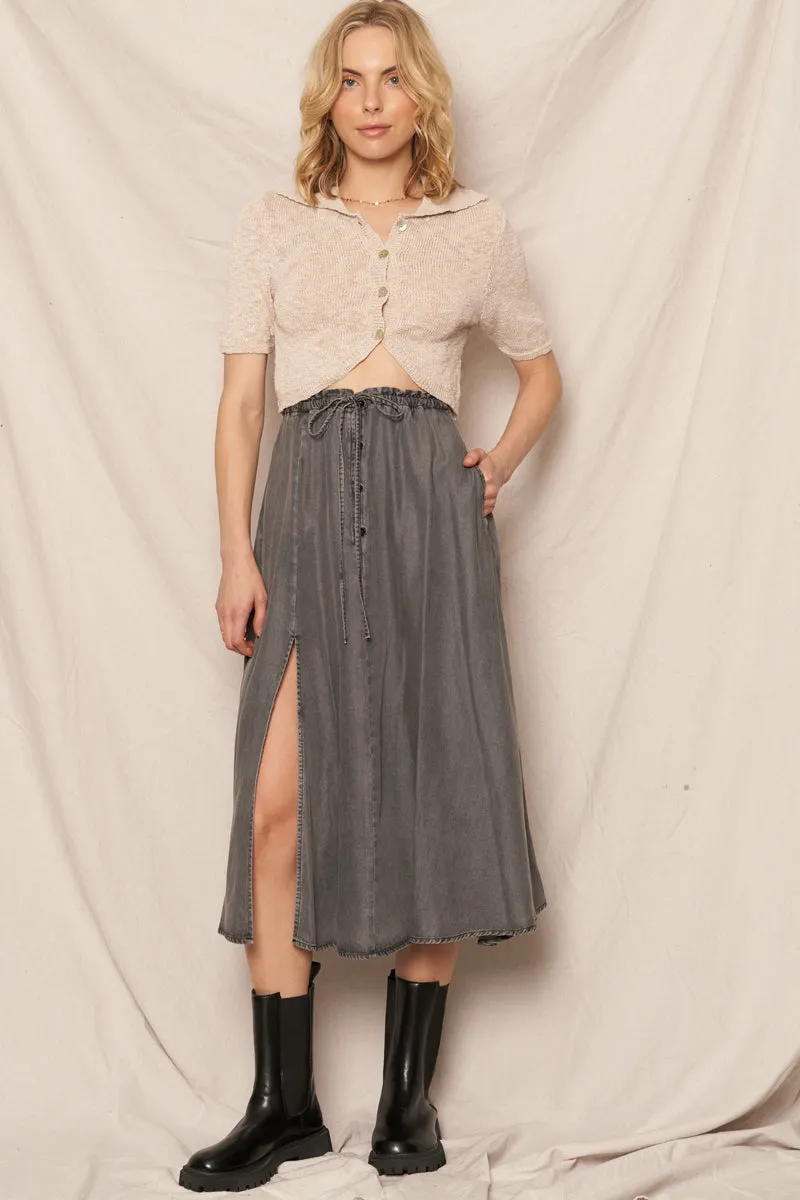 Saddleback Tencel Button Down Skirt - Charcoal