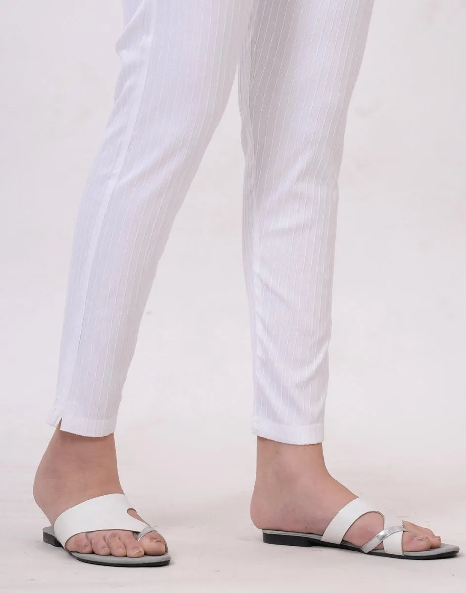 Satrangi Women's White Viscose Ribbed Lycra Trouser