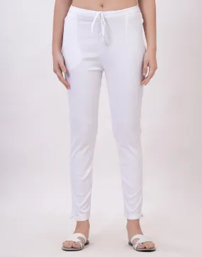 Satrangi Women's White Viscose Ribbed Lycra Trouser