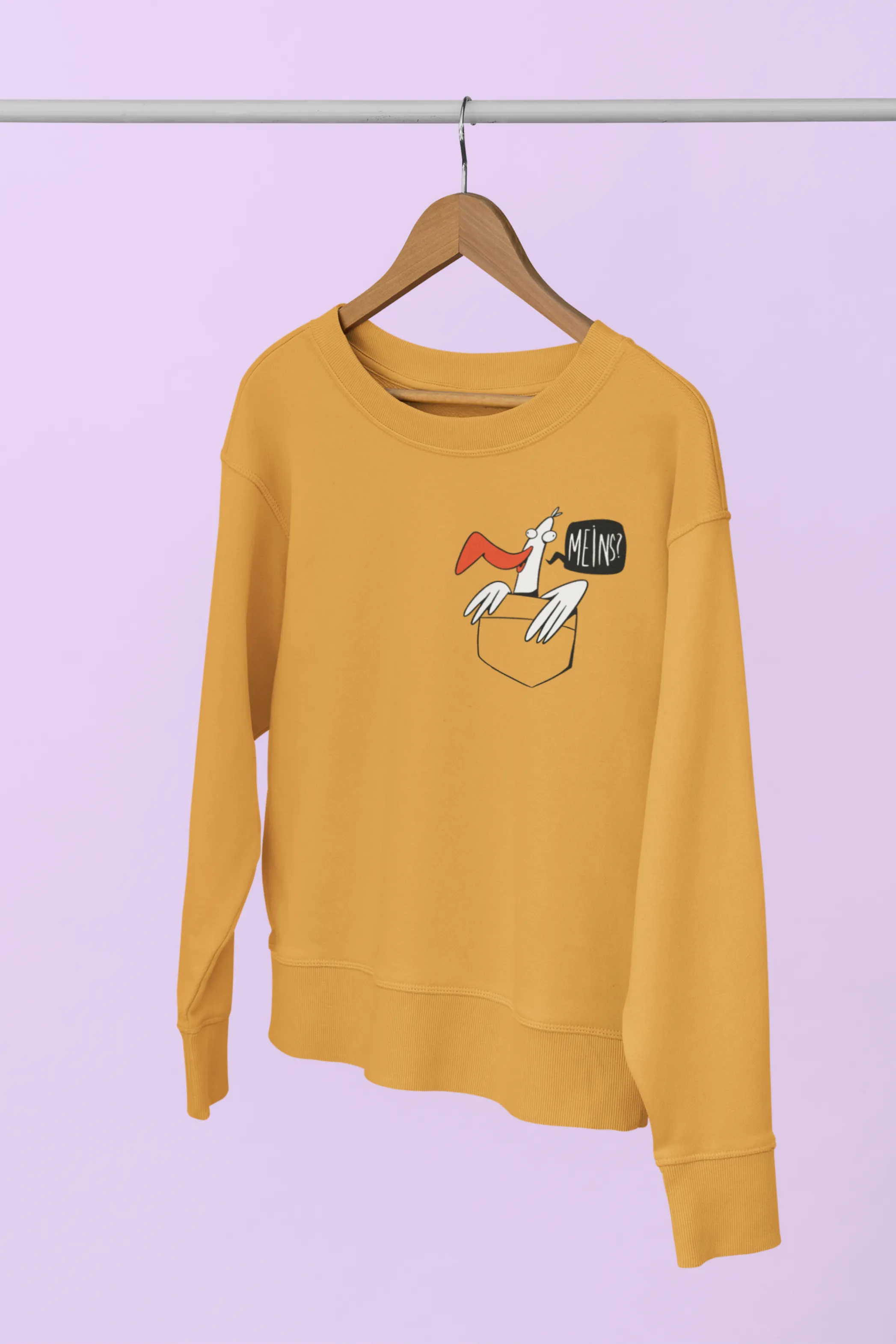 Seagull Bird In Pocket Mustard Yellow Printed Sweatshirt for women