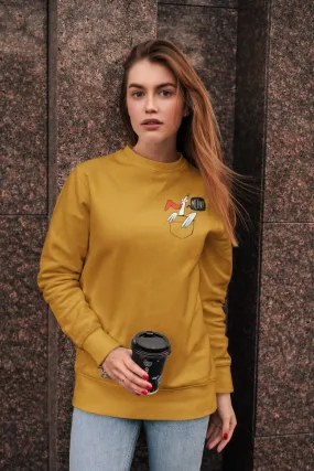 Seagull Bird In Pocket Mustard Yellow Printed Sweatshirt for women