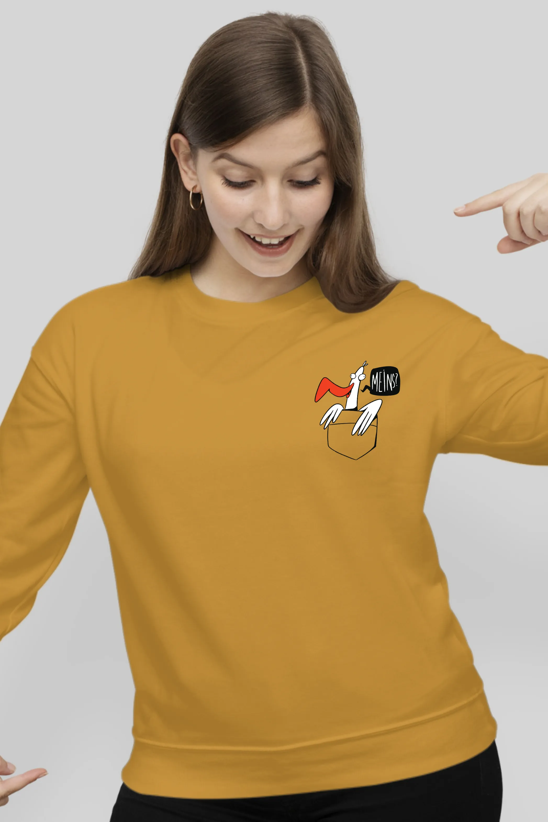Seagull Bird In Pocket Mustard Yellow Printed Sweatshirt for women