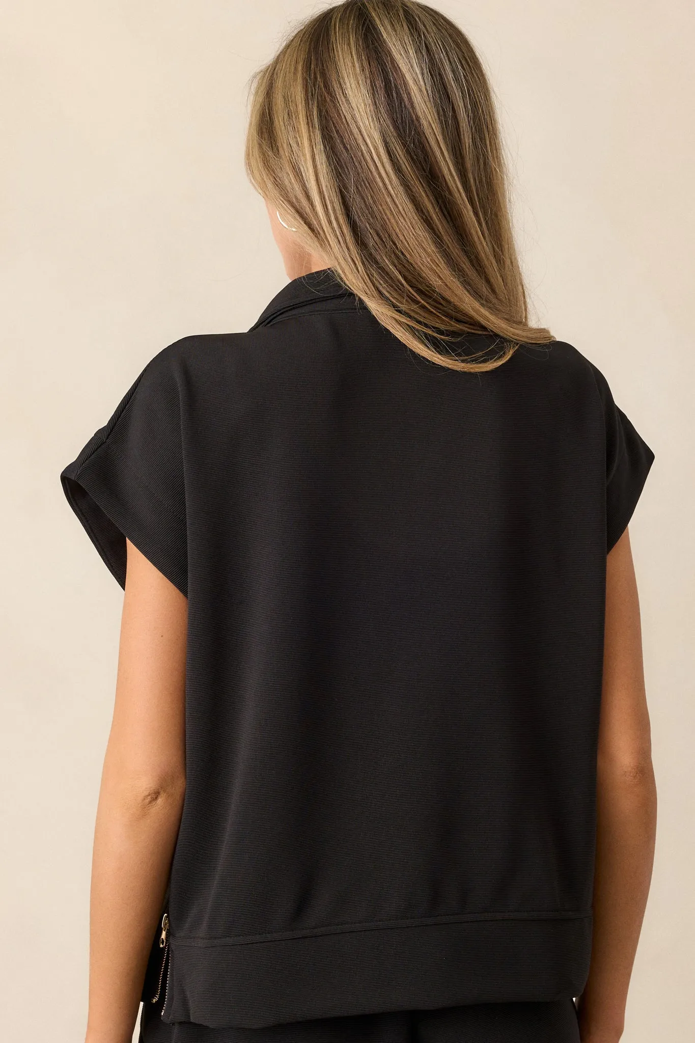 Sleek Street Black Half-Zip Short Sleeve Pullover
