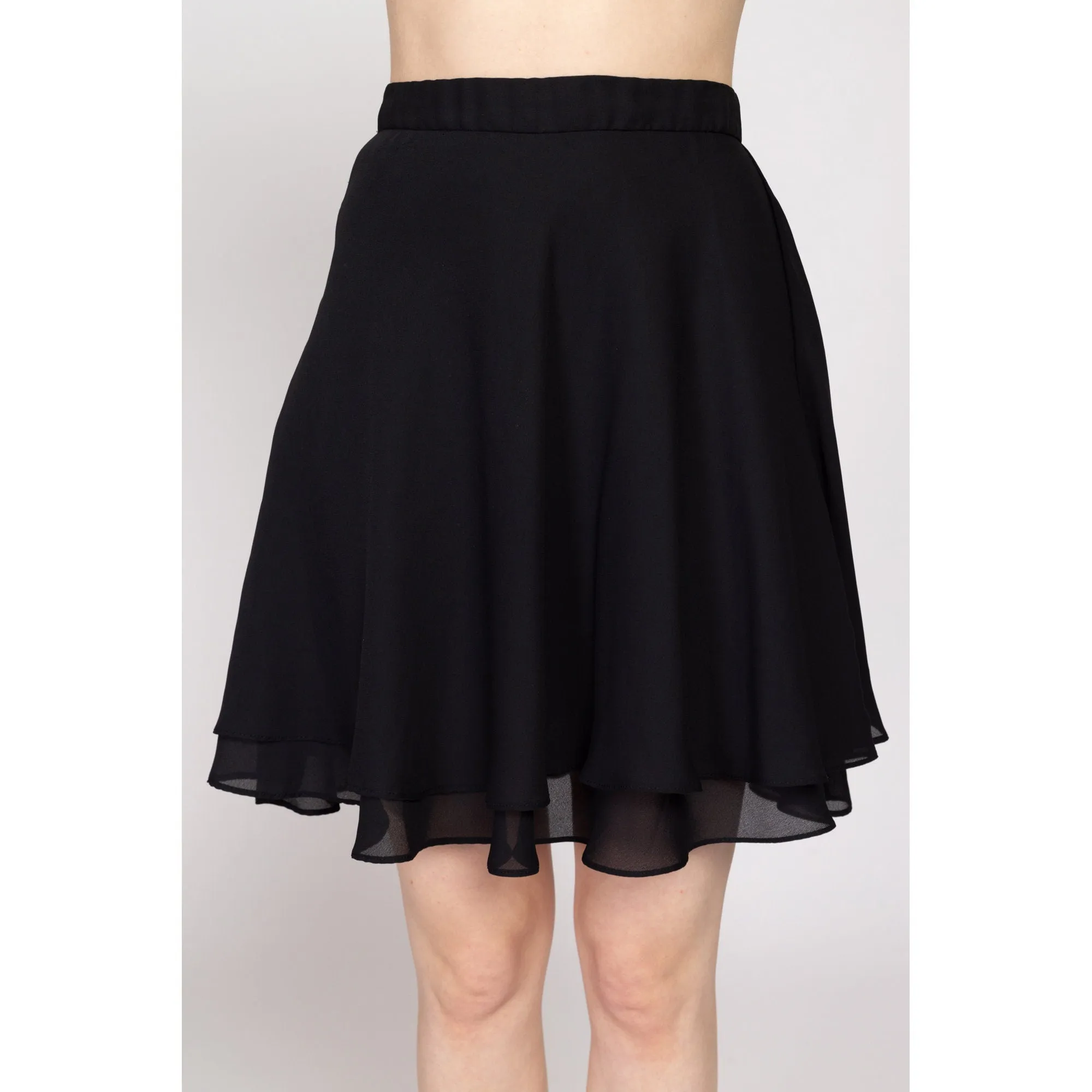 Small 90s Black Flowy Tiered Mini Skirt