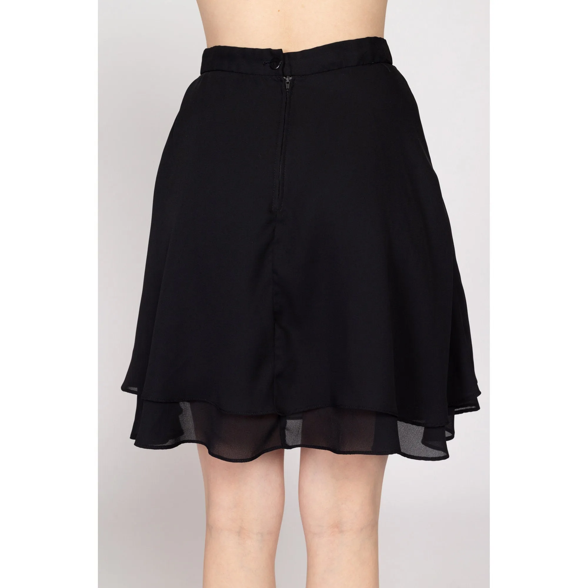 Small 90s Black Flowy Tiered Mini Skirt