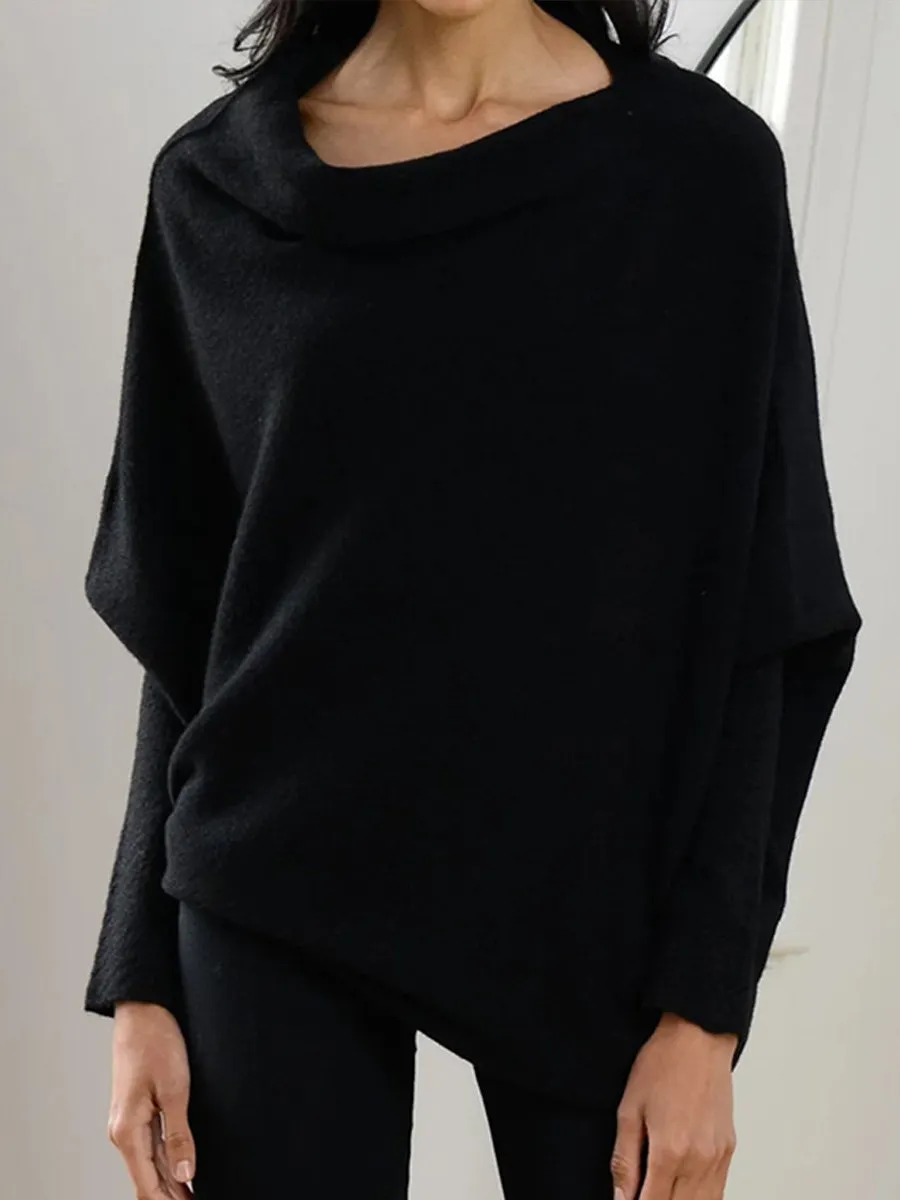 Solid Color Round Neck Comfortable Temperament Knitted Pleated Pullover