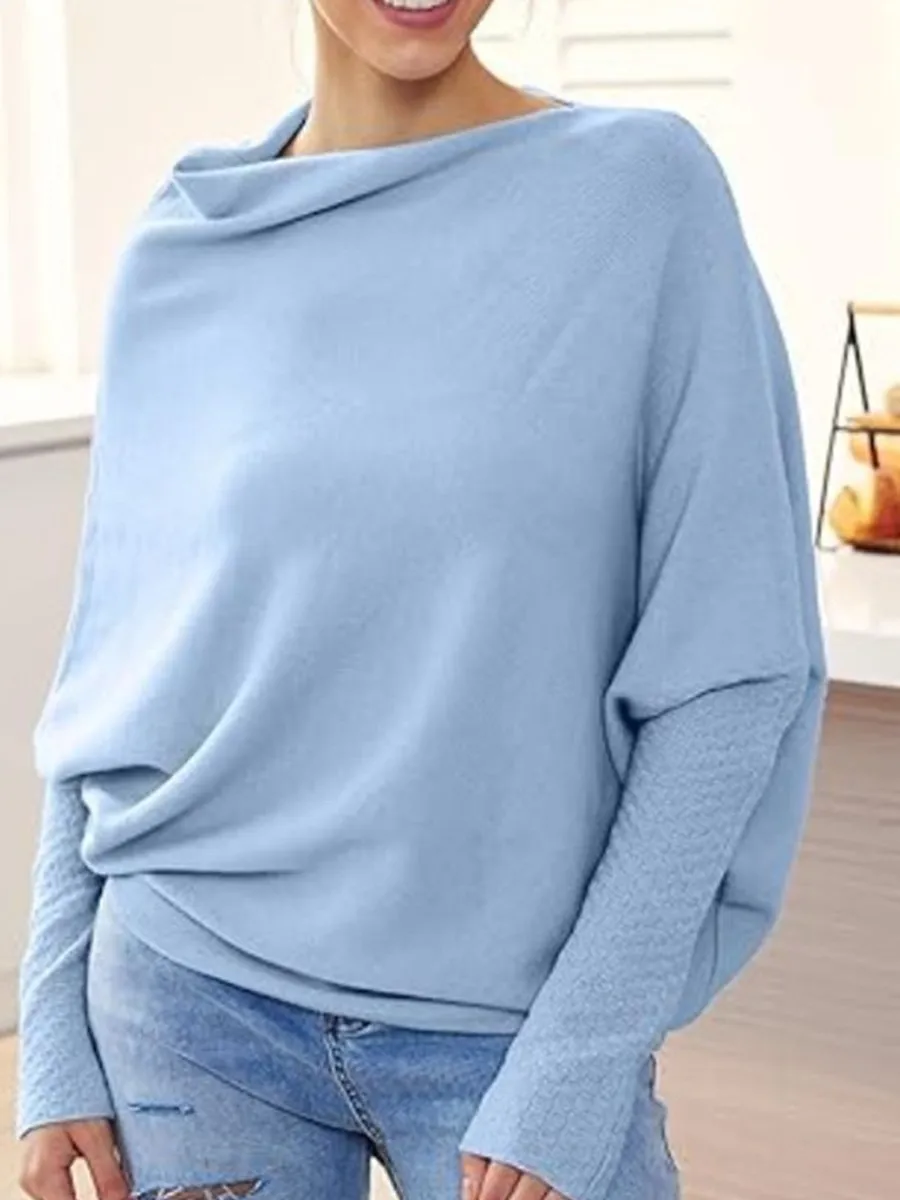 Solid Color Round Neck Comfortable Temperament Knitted Pleated Pullover