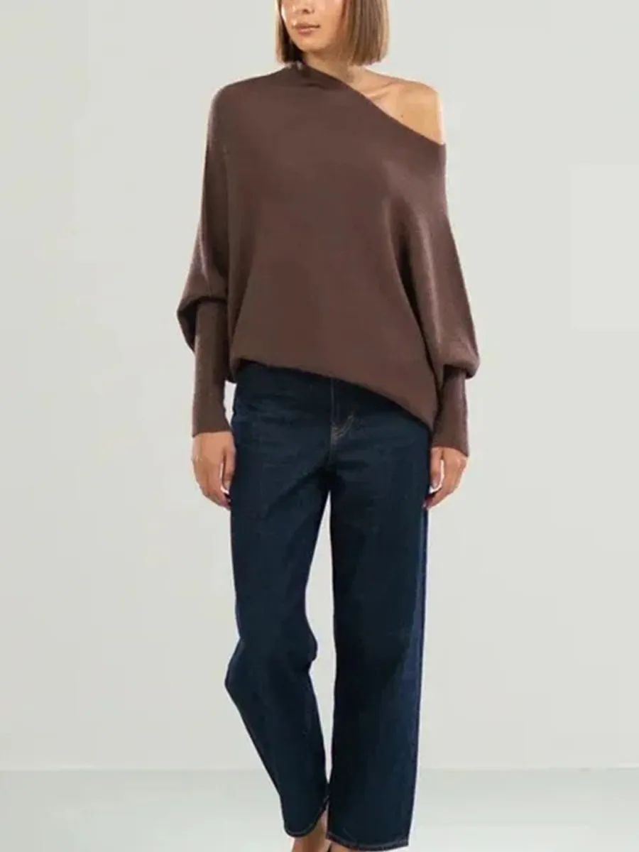 Solid Color Round Neck Comfortable Temperament Knitted Pleated Pullover