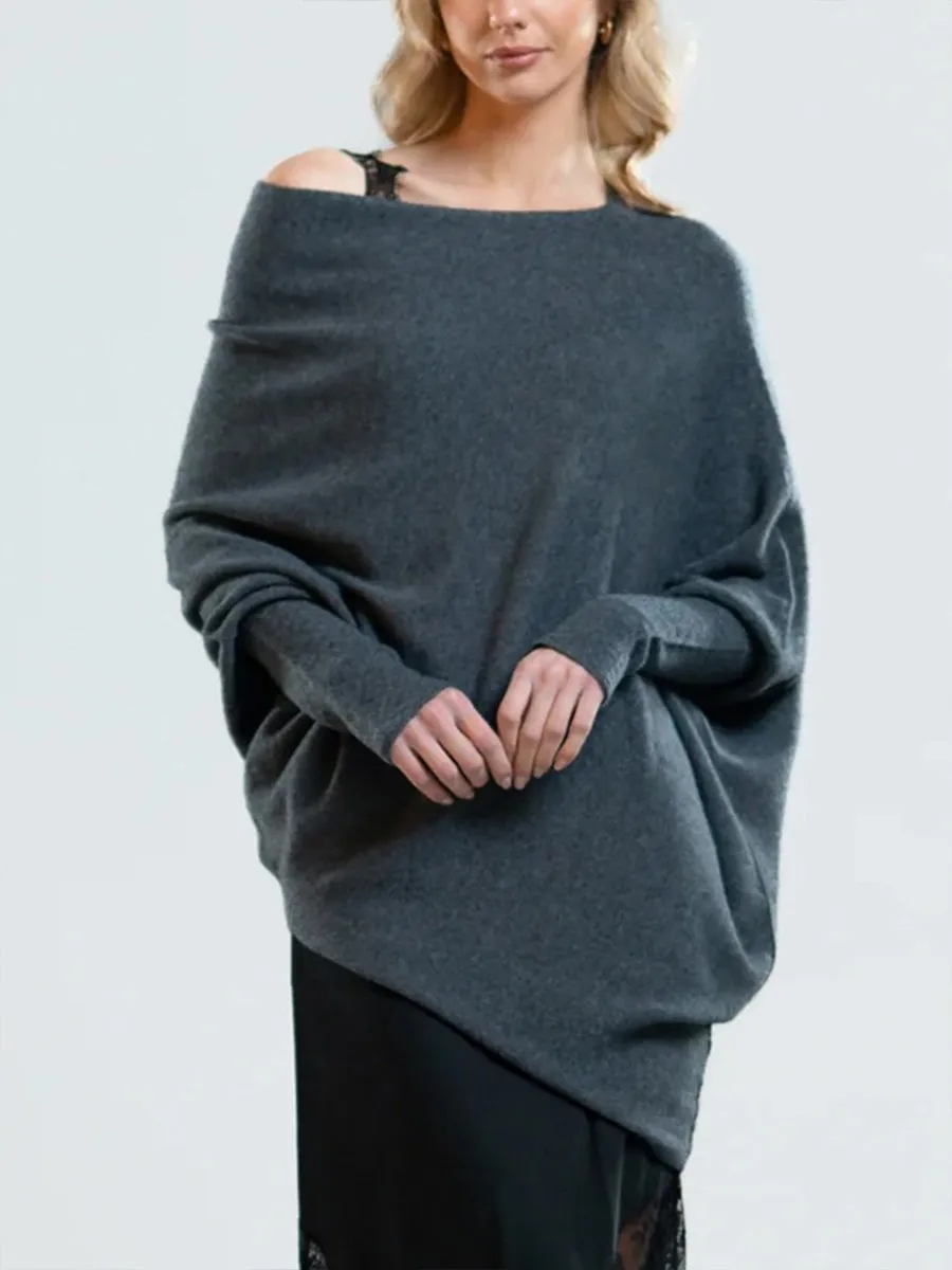Solid Color Round Neck Comfortable Temperament Knitted Pleated Pullover
