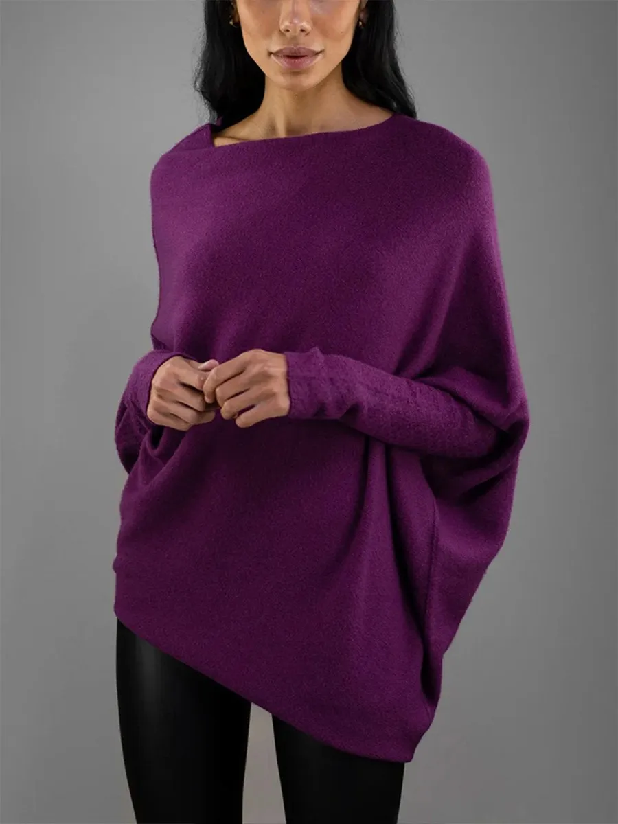 Solid Color Round Neck Comfortable Temperament Knitted Pleated Pullover