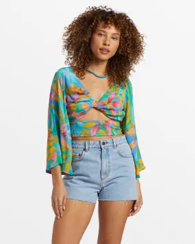 Summer Heat Bell Sleeve Crop Top - Marina
