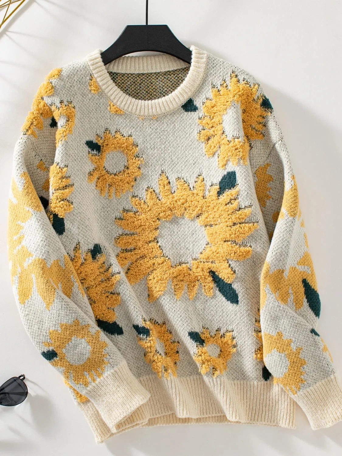 Sunflower Sweater Round Neck Long Sleeve Pullover