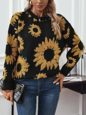 Sunflower Sweater Round Neck Long Sleeve Pullover