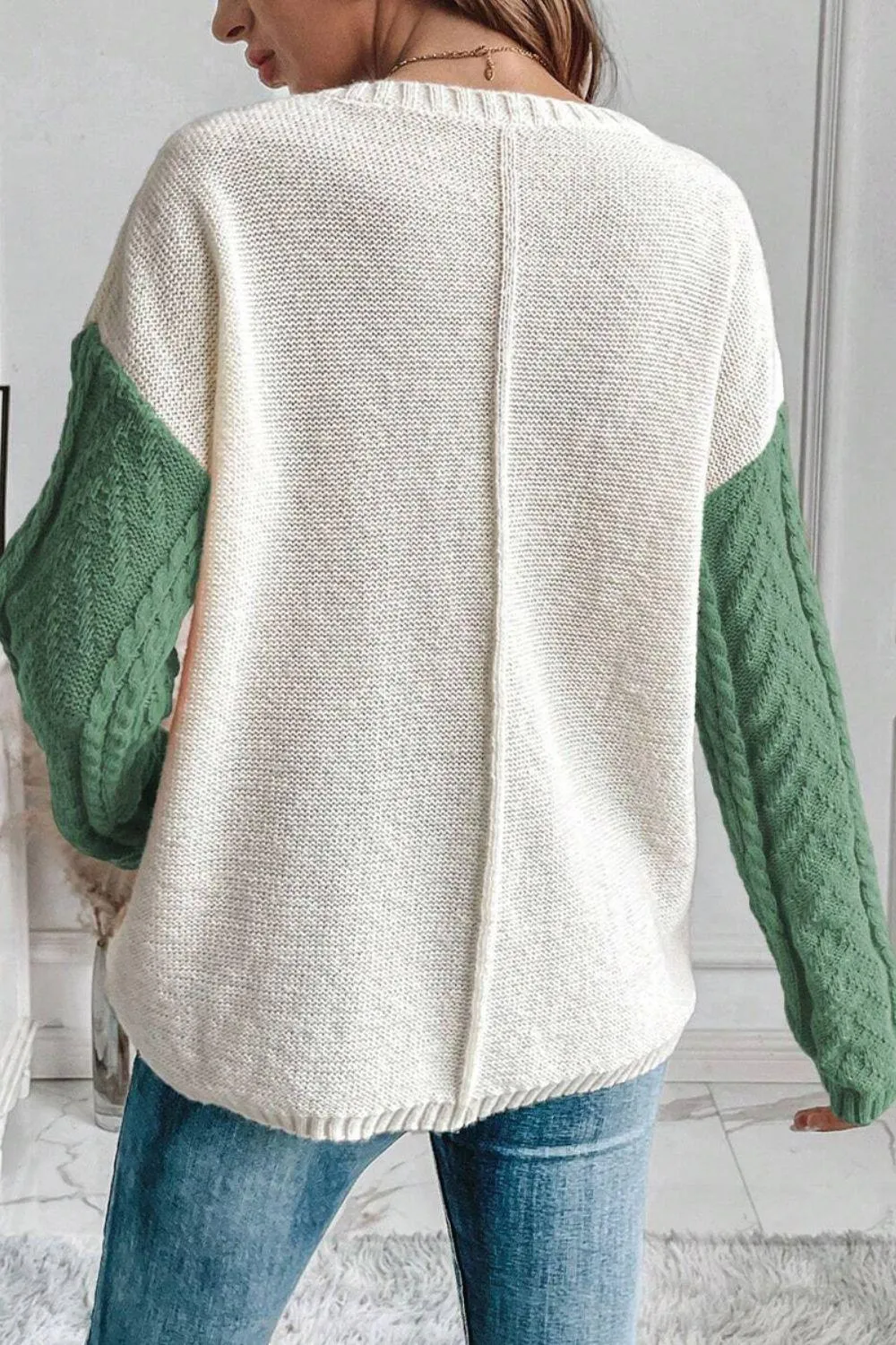 Sweater Color Block Round Neck Long Sleeve Knit pullover