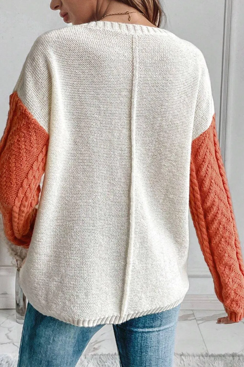 Sweater Color Block Round Neck Long Sleeve Knit pullover