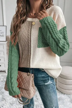 Sweater Color Block Round Neck Long Sleeve Knit pullover