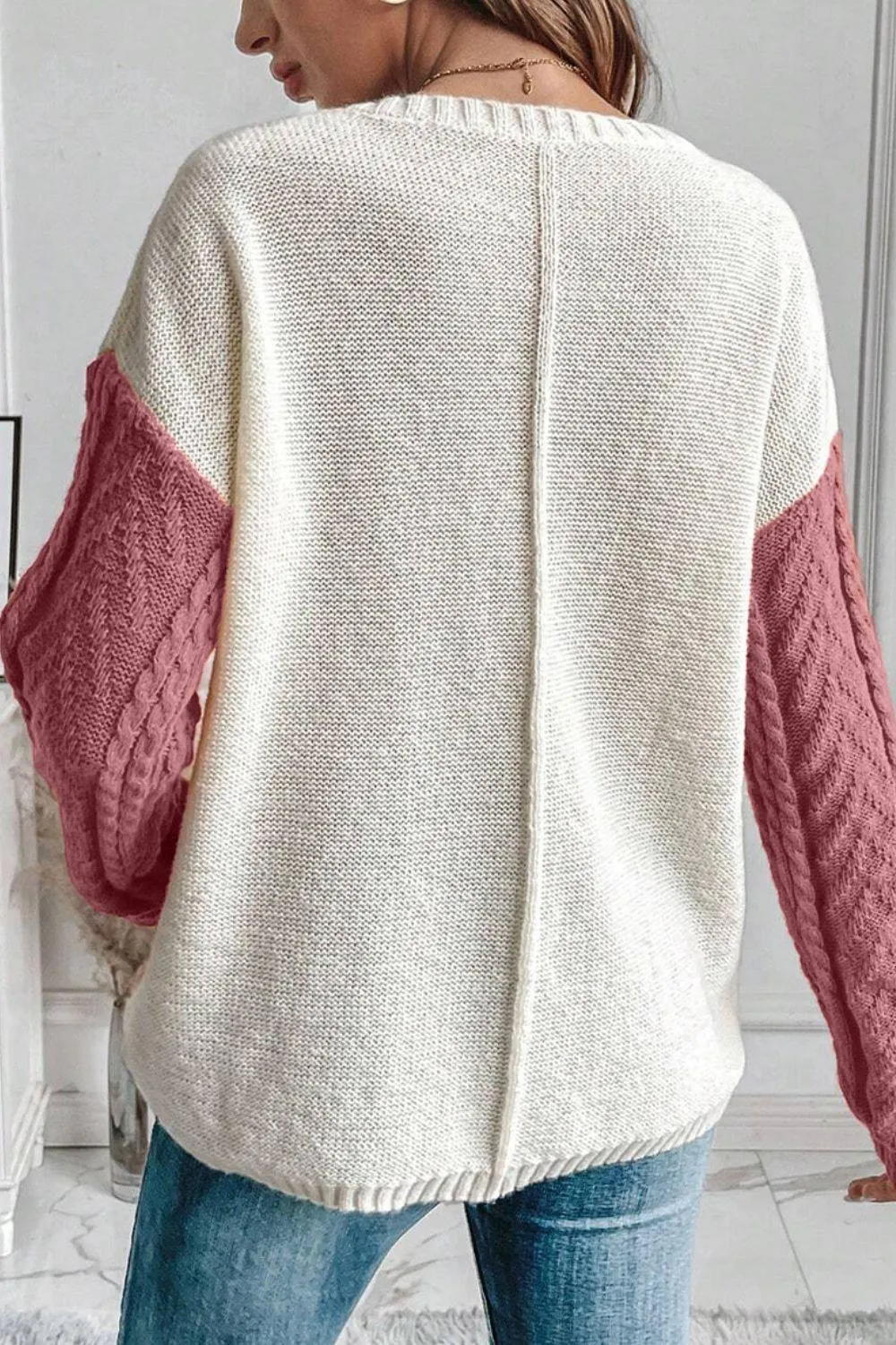 Sweater Color Block Round Neck Long Sleeve Knit pullover