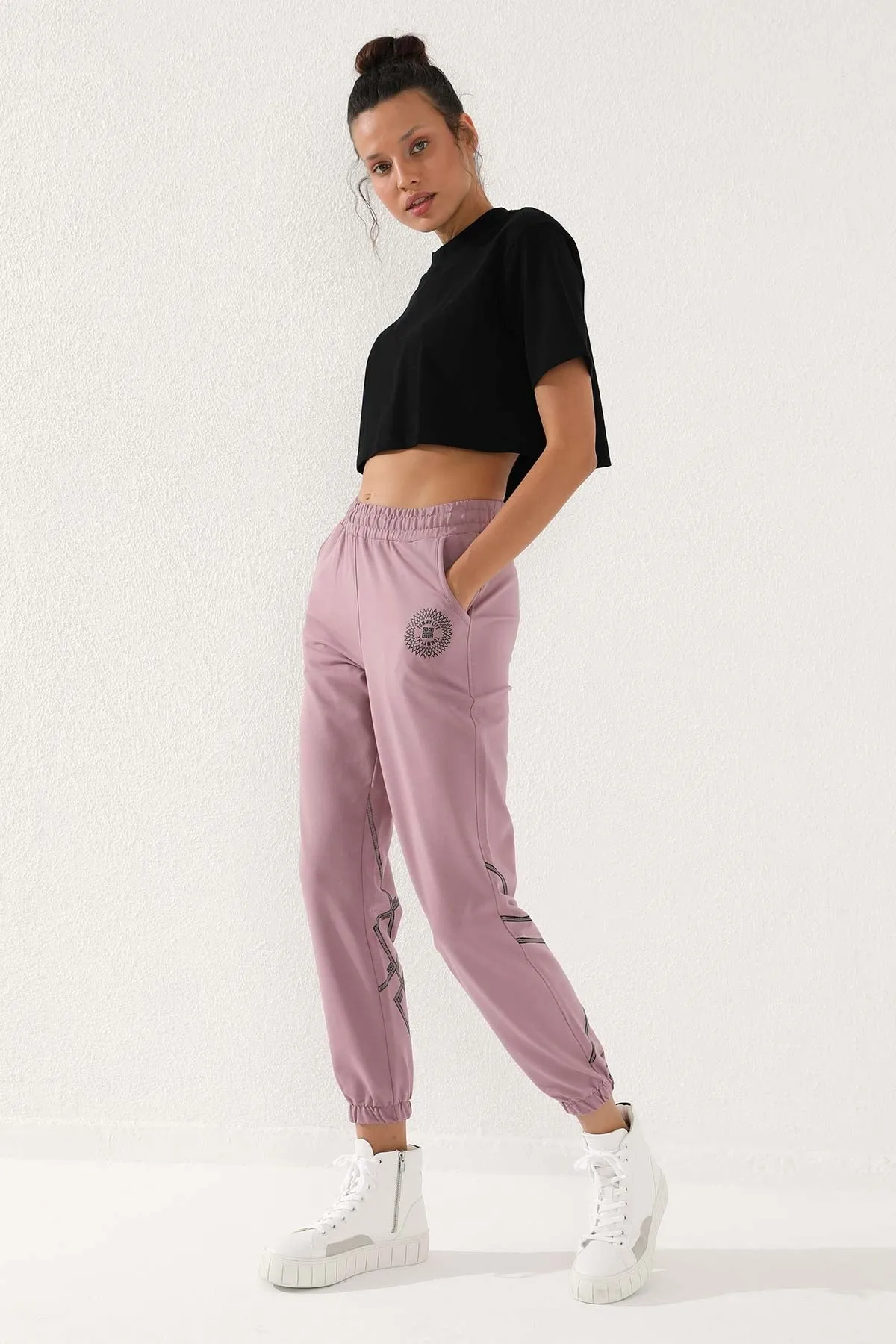 TMY Dried Rose Printed Comfort Fit Elastic Cuff Women's Sweatpants - 94585 - Fishers