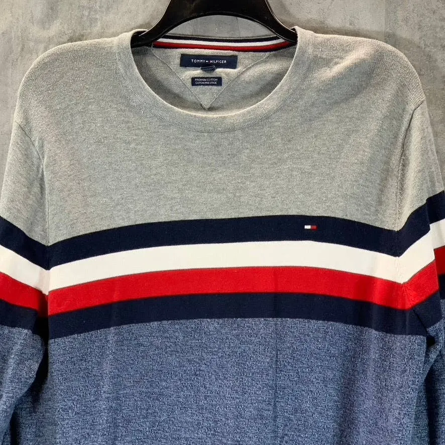 TOMMY HILFIGER Men's Multi Colorblock Striped Crewneck Cotton Sweater SZ M