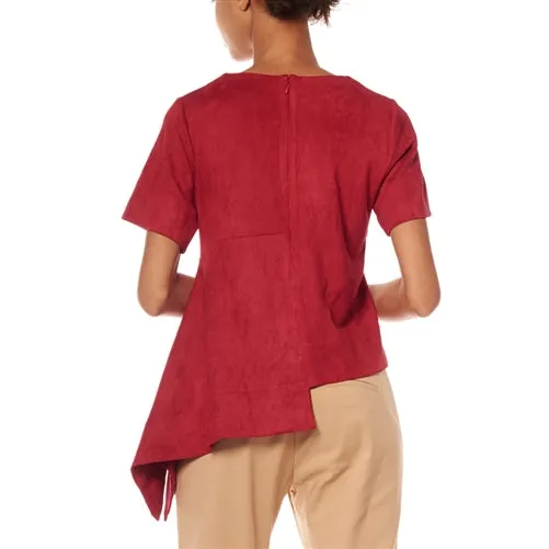 Unbalanced Length Faux Suede Top - Taupe