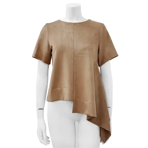 Unbalanced Length Faux Suede Top - Taupe