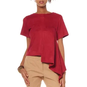 Unbalanced Length Faux Suede Top - Taupe
