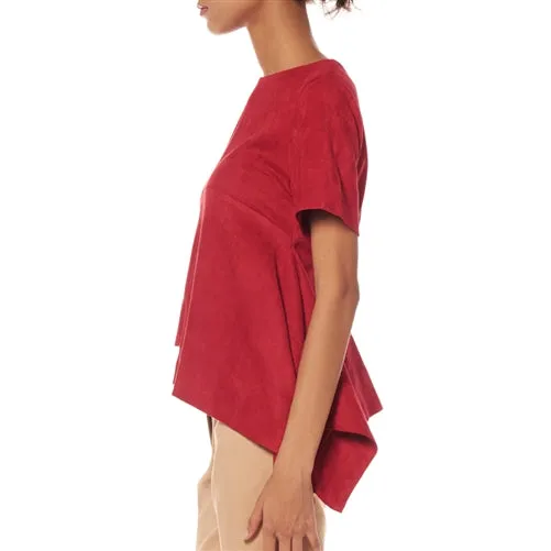 Unbalanced Length Faux Suede Top - Taupe