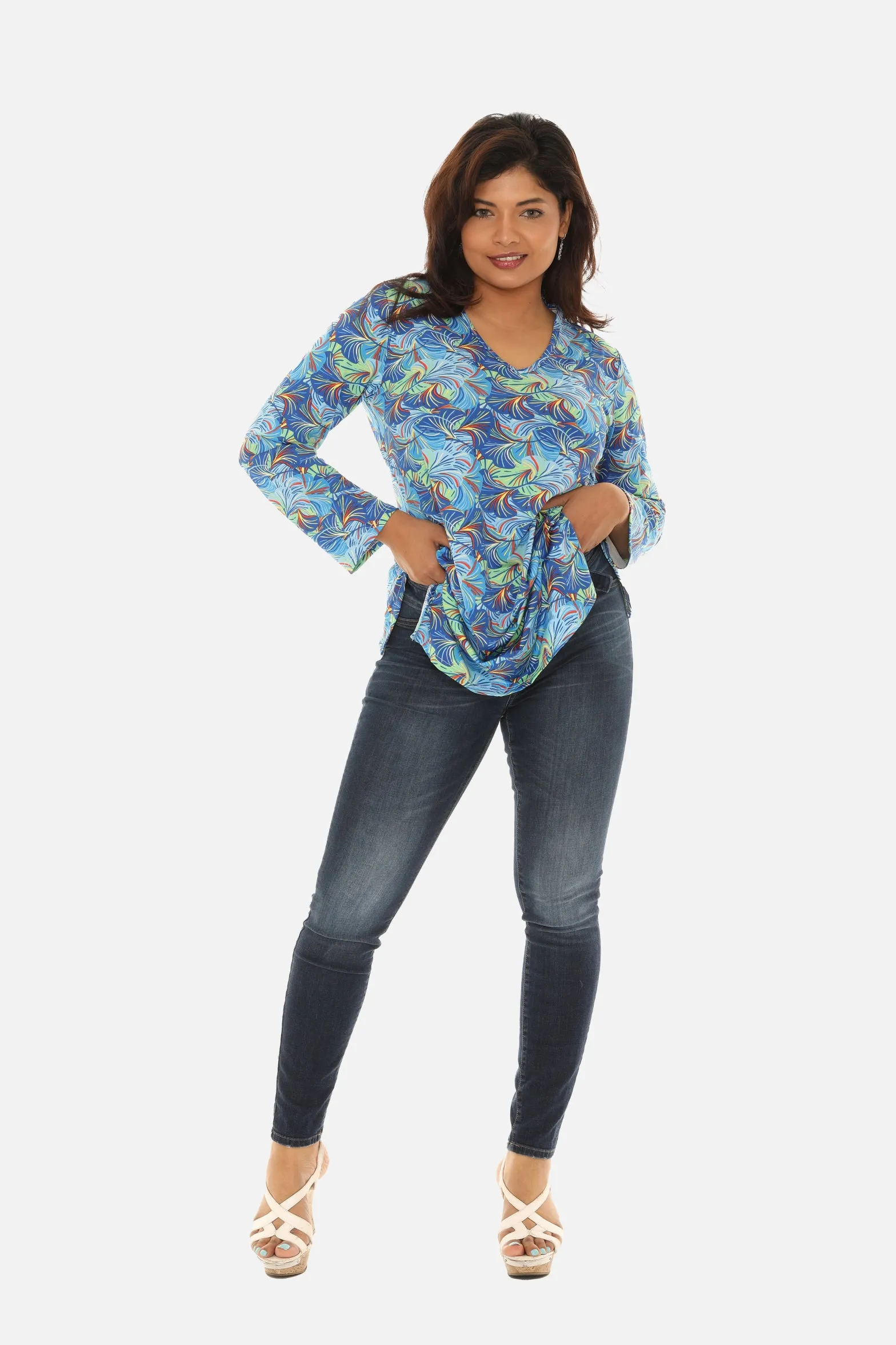 UPF 50  Printed Women Long Tunic with Both Side Pockets