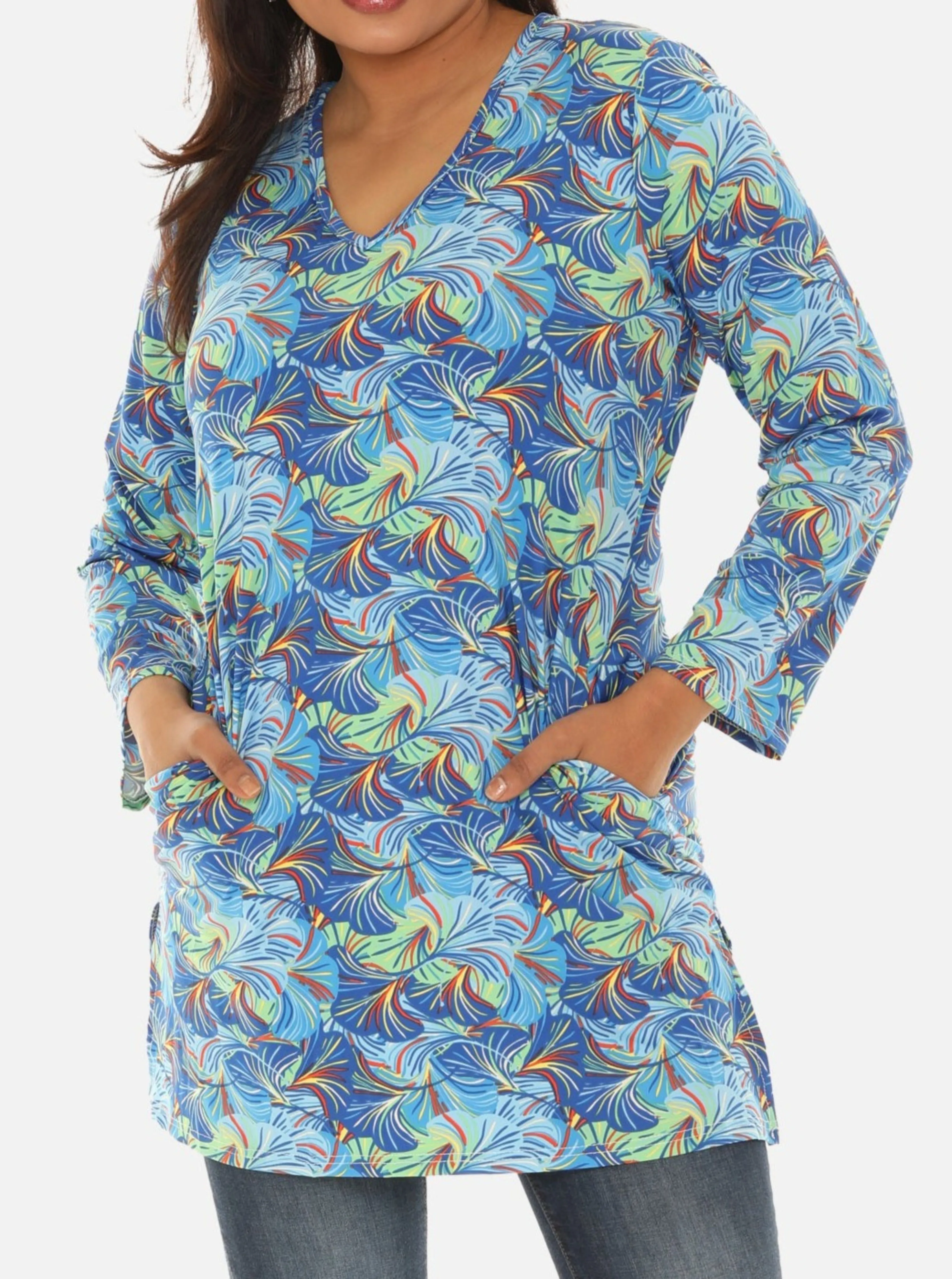 UPF 50  Printed Women Long Tunic with Both Side Pockets