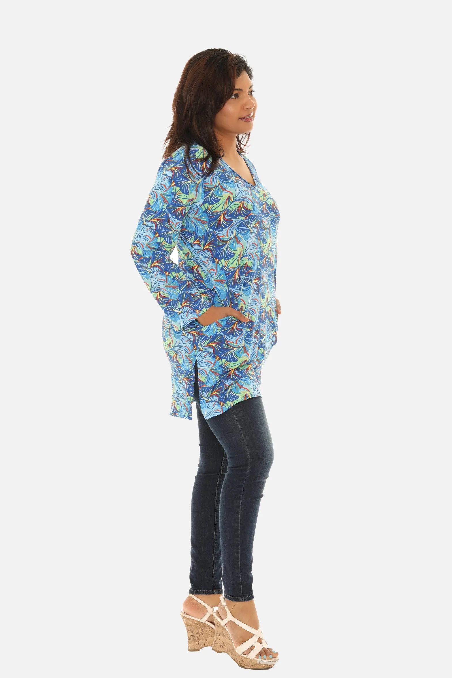 UPF 50  Printed Women Long Tunic with Both Side Pockets