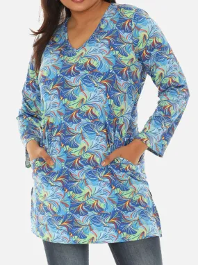 UPF 50  Printed Women Long Tunic with Both Side Pockets