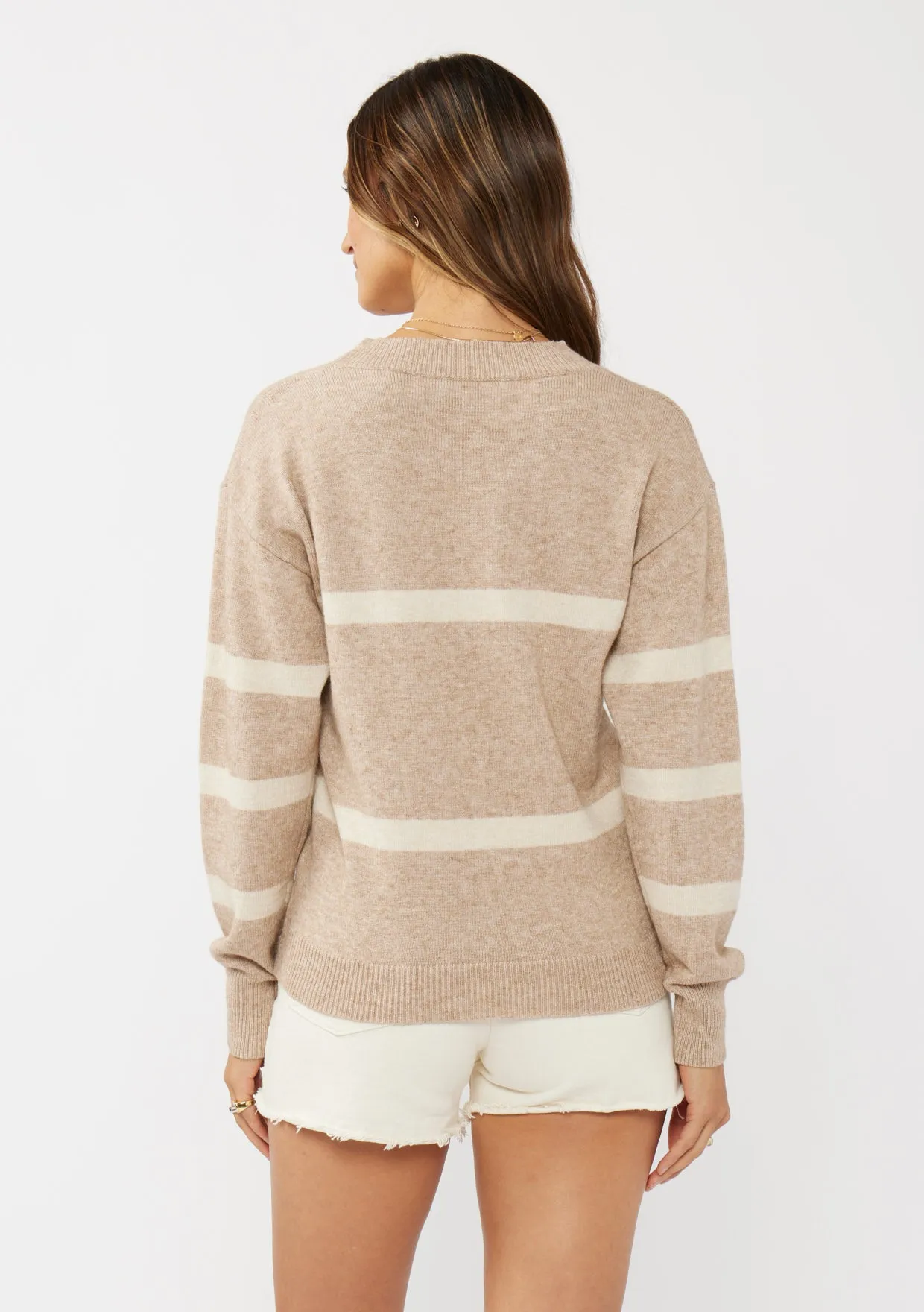 V-Neck Drop Shoulder Stripe Sweater