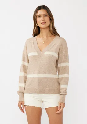 V-Neck Drop Shoulder Stripe Sweater