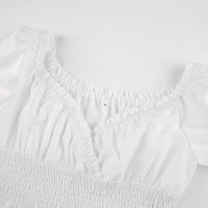 V Neck Fashion Ruched Short Sleeve Summer Causal Dresses A-Line Frills Sundress Mini Dress