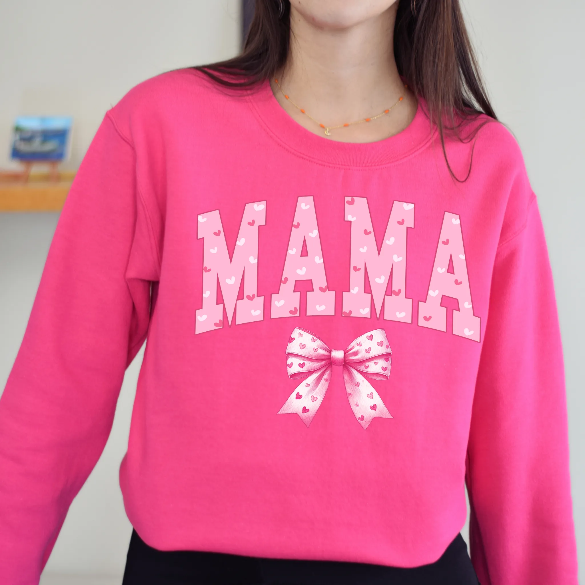 Valentine's Day Mama Bow Crewneck Sweatshirt