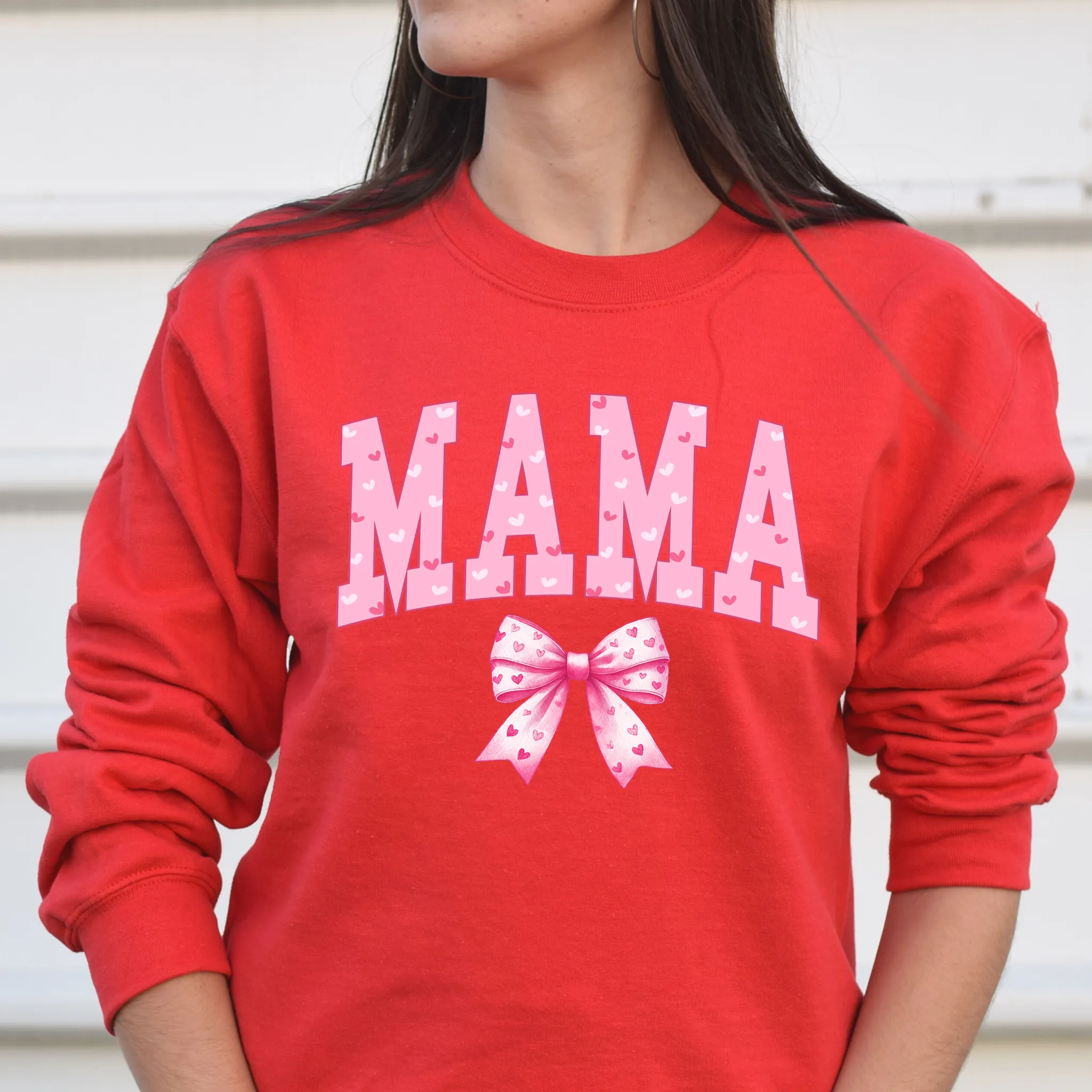 Valentine's Day Mama Bow Crewneck Sweatshirt