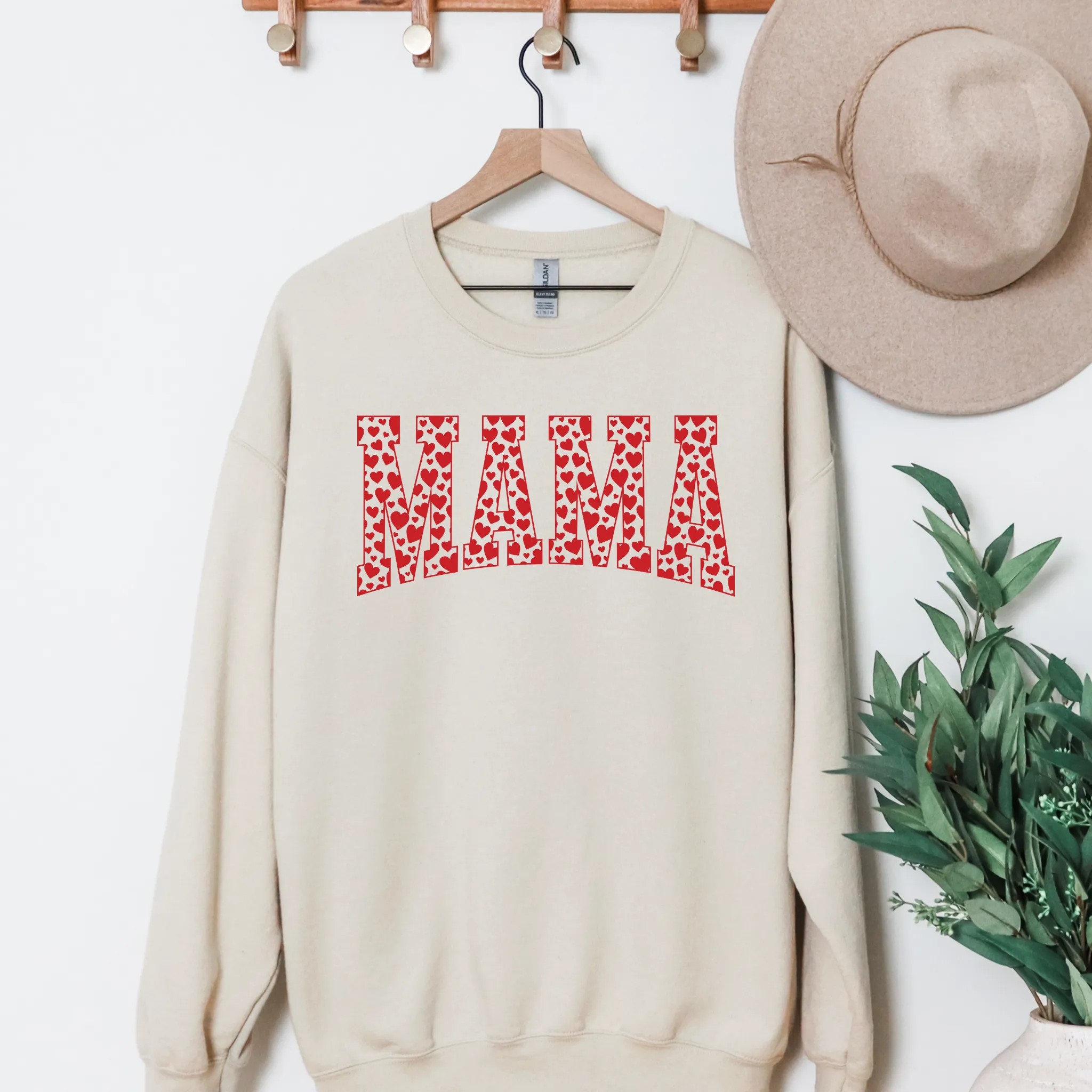 Valentine's Day Mama Red Hearts Crewneck Sweatshirt