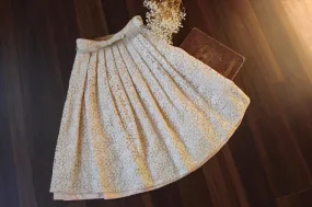 Vintage 1950s 1960s Charm of Hollywood Pink and Ivory Lace Skirt with Belt