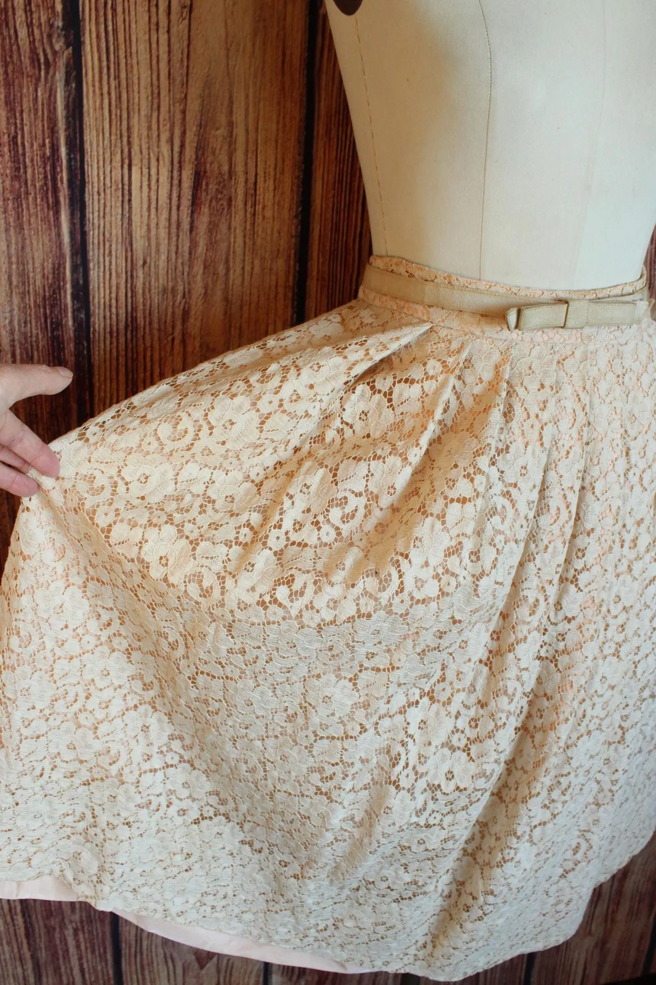Vintage 1950s 1960s Charm of Hollywood Pink and Ivory Lace Skirt with Belt