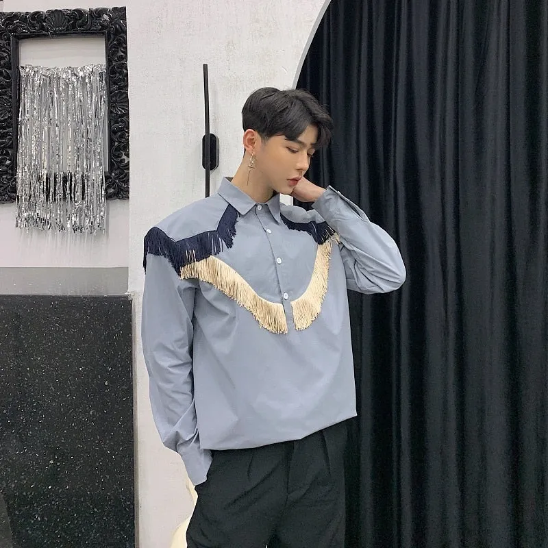Vintage Casual Pullover Style with Tassel Detail Men Shirt