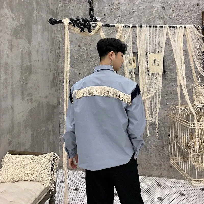 Vintage Casual Pullover Style with Tassel Detail Men Shirt