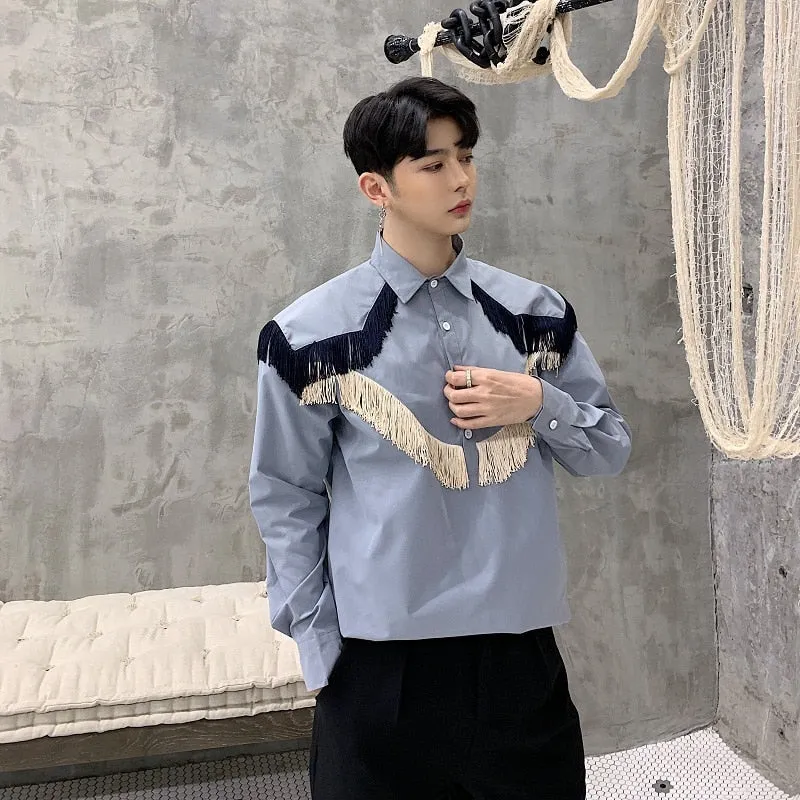 Vintage Casual Pullover Style with Tassel Detail Men Shirt