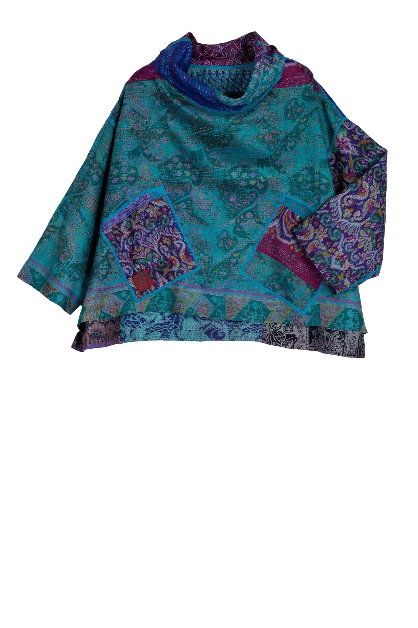 VINTAGE SILK KANTHA COWL PULLOVER - sv2547-0002a -