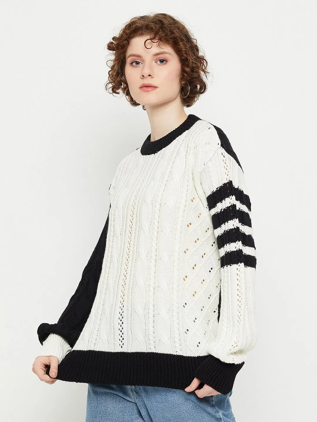 White Bliss Self Design Pullover