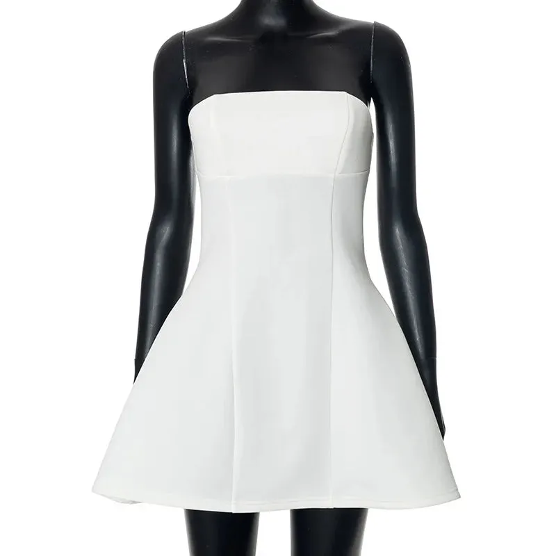 White Strapless High Waist A-line Mini Dress
