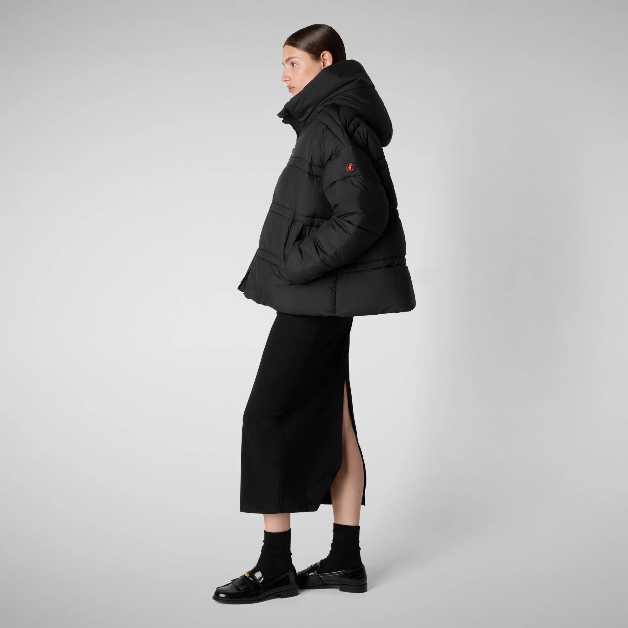 Woman's animal free hooded puffer jacket Keri in black