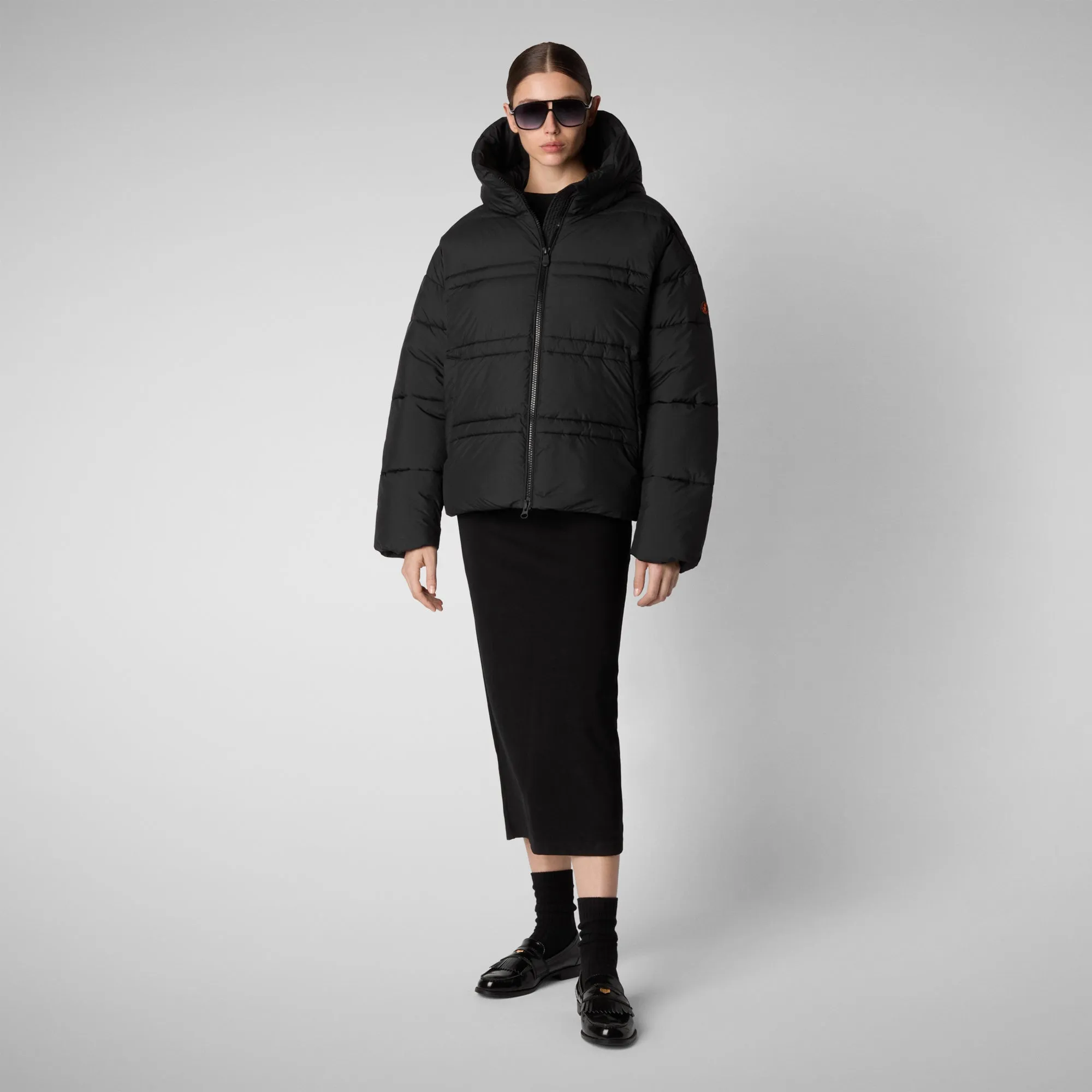 Woman's animal free hooded puffer jacket Keri in black