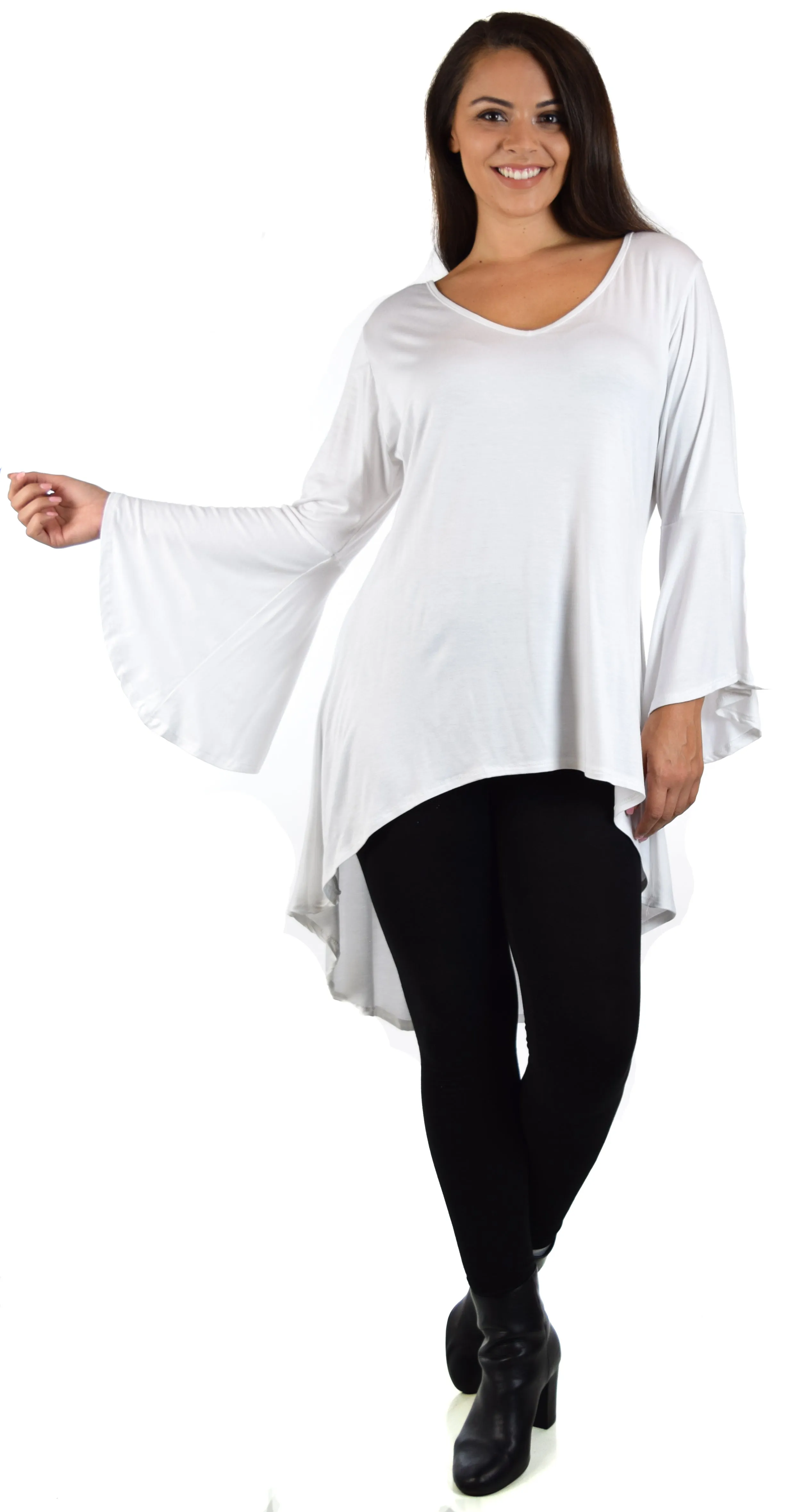 Women Plus Size High Low Bell Sleeve Gothic Blouse Tunic Top